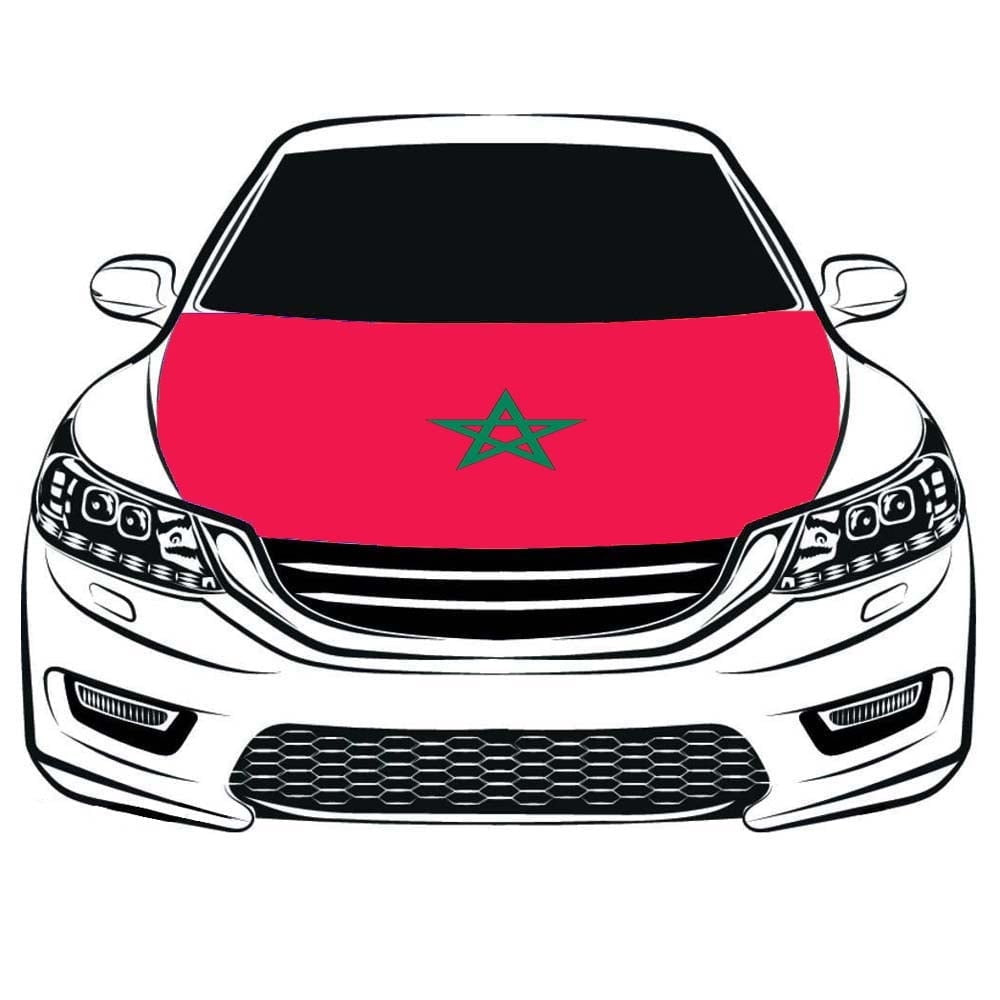 Morocco Flag Car Hood Cover 3.3X5FT/6x7FT 100% Polyester,Engine Flag，Elastic Fabrics Can be Washed,Car Bonnet Banner (6X7FT)