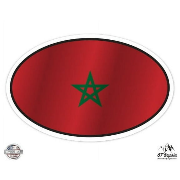 Morocco Flag Oval - 3" Vinyl Sticker - For Car Laptop I-Pad Phone Helmet Hard Hat - Waterproof Decal