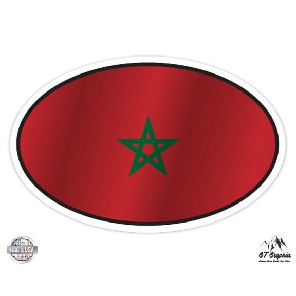 Morocco Flag Oval - 5" Vinyl Sticker - For Car Laptop I-Pad - Waterproof Decal