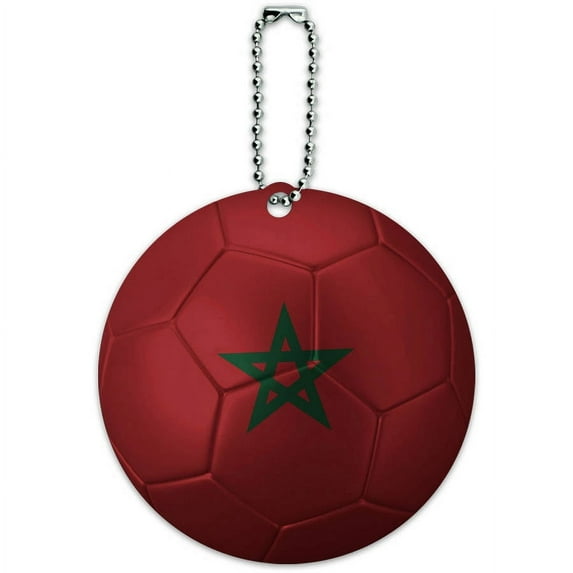 Morocco Flag Soccer Ball Futbol Football Round Luggage ID Tag Card for Suitcase or Carry-On