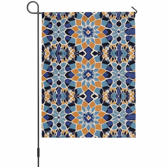 Morocco Floral Pattern House Flags For Outdoor, Vintage Tribal Ethnic Orange Blue Flower Small Double Side Yard Flags Weather Proof House Decor for Lawn Outside Holiday 28 x 40 Inches