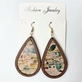 thumbnail image 1 of Morocco Genuine Leather Wood Earrings Ethnic Leopard Print Leather Women Jewelry, 1 of 9