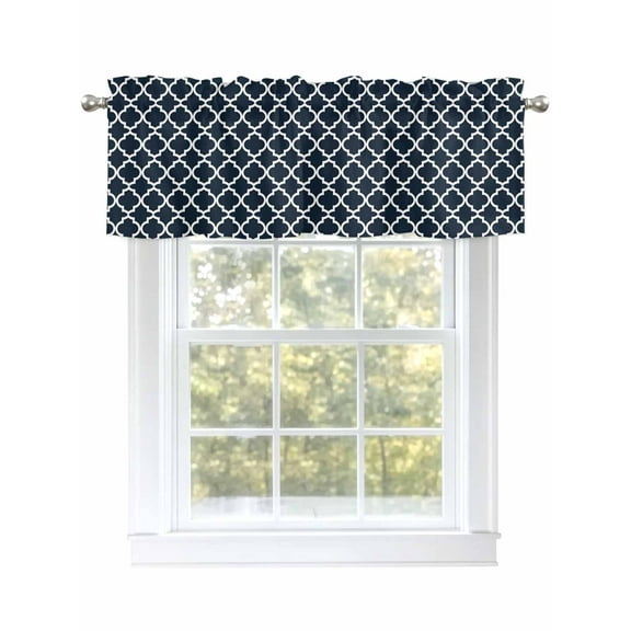 Morocco Geometric Curtain Valances for Windows, Abstract Minimalist Navy Blue Window Valances, Window Treatment Rod Pocket Valance Curtains for Living Room/Kitchen/Bedroom/Bathroom, 54x18inch