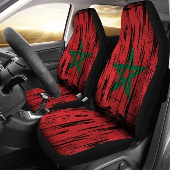 Morocco Grunge Flag Car Seat Cover 1 Pack of 2 Universal Front Seat Protective Cover