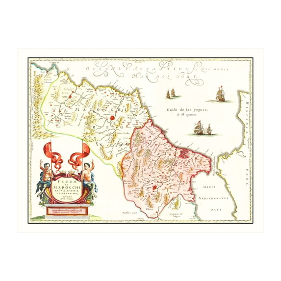 Morocco Map, 1665 Vintage Map of Morocco History Wall Decor Gift, Old Morocco Map - 24" x 18" Unframed Print