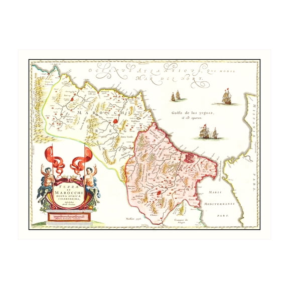 Morocco Map, 1665 Vintage Map of Morocco History Wall Decor Gift, Old Morocco Map - 36" x 24" Unframed Print