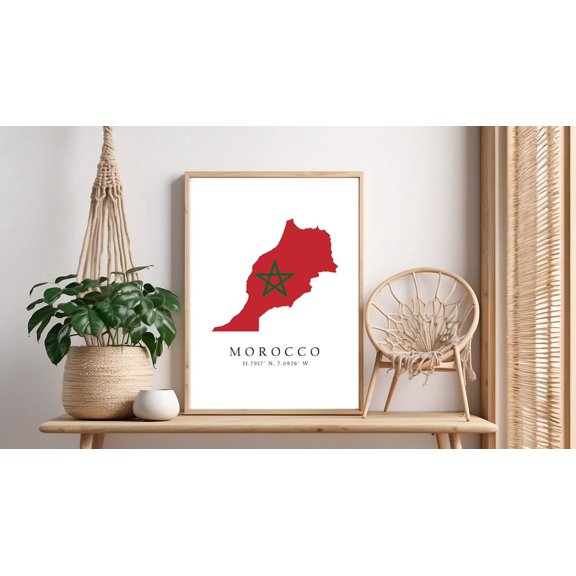 Morocco Map Poster Print: Flag Coordinates Home Decor