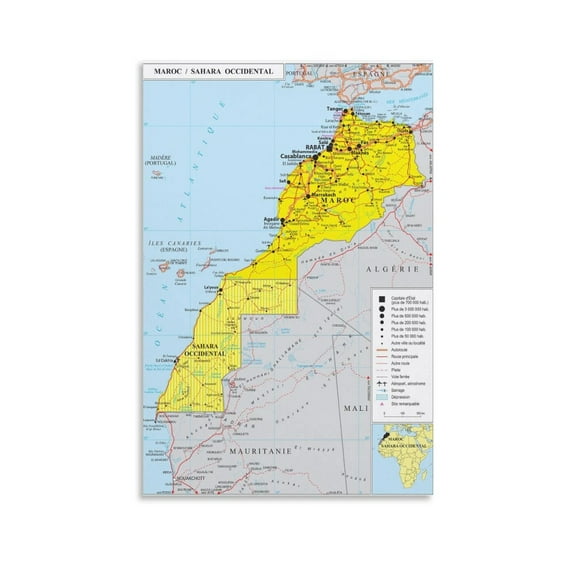 Morocco Map Posters Canvas Wall Art Prints Poster Gifts Photo Picture Painting Posters Room Decor Home Decorative 12x18inch(30x45cm)