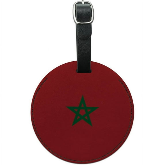 Morocco National Country Flag Round Leather Luggage ID Tag Suitcase Carry-On