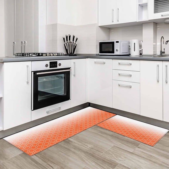 Morocco Orange 2 Pieces Non-Slip Kitchen Mat Set Modern Geometric Gradient Simple Soft Door Mat with Rubber Backing,Dirtproof Rugs for Entrance Doorway 23.6x35.4in+23.6x70.9in