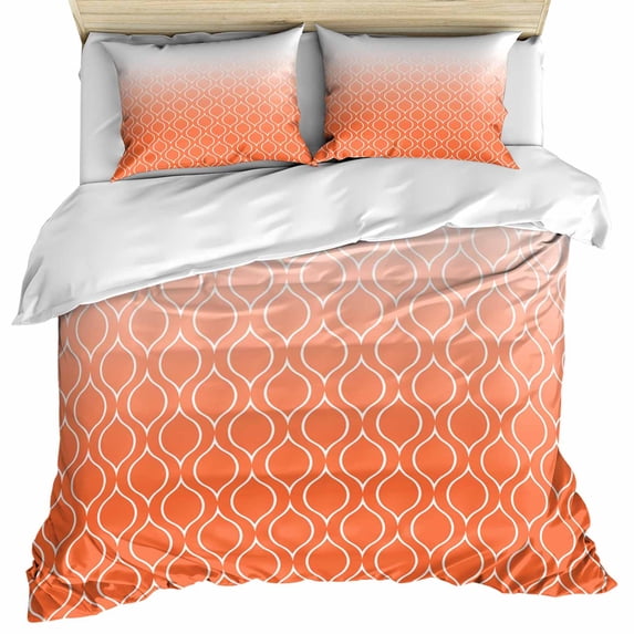 Morocco Orange Bedding 3 Piece Duvet Cover Set Twin Size, Modern Geometric Gradient Simple Soft Microfiber Comforter Cover with Zipper Closure & Pillowcases, Wrinkle & FadeResistant Quilt Cover
