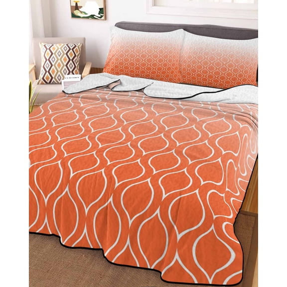 Morocco Orange Full Size Down Alternative Comforter, Lightweight Comforter Quilt Bedding Set with Pillow Shams Modern Geometric Gradient Simple All Seasons Bed Comforter Duvet Insert 78"x90"