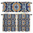 thumbnail image 1 of Morocco Orange Kitchen Curtains Sets for Windows 24 Inch Length, Blue Boho Retro Flower Pattern Abstract Rod Pocket Window Treatments Tier Curtains and Valances Set for Bedroom/Bathroom, 1 of 8