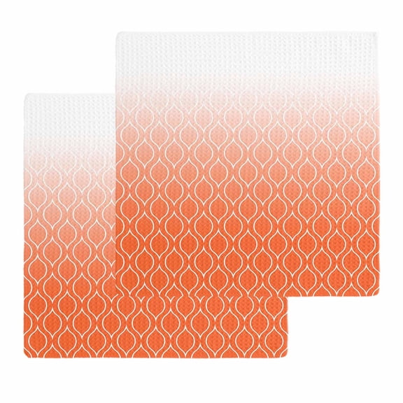 Morocco Orange Kitchen Dish Towels for Drying Dishes Set of 2, Modern Geometric Gradient Simple Waffle Weave Microfiber Hand Tea Bathroom Towels Quick Dry & Absorbent Towel 12x12