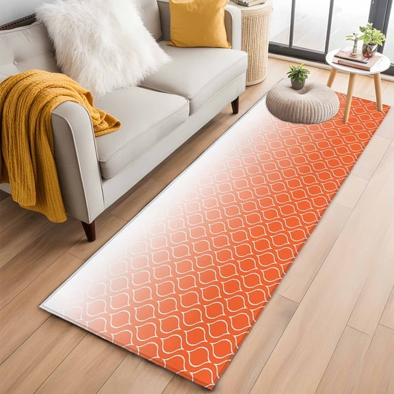 Morocco Orange Runner Rug 2x6 FT,Non Slip Hallway Rugs,Modern Geometric Gradient Simple Washable Soft Floor Carpet Non-Shedding Throw Runner Carpet Long Rug for Entryway Kitchen Bedside Sliding Door