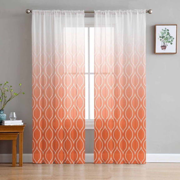 Morocco Orange Sheer Curtains 108 Inch Length 2 Panels Set for Living Room/Bedroom, Modern Geometric Gradient Simple Semi Curtain Sheers Drapes Rod Pocket Curtains Window Treatment Set 52''x108''x2
