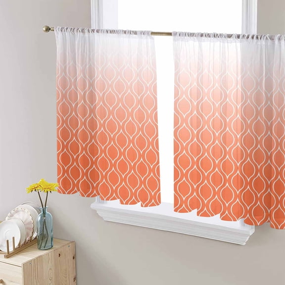 Morocco Orange Sheer Curtains 54 Inch Length 2 Panels Set for Living Room/Bedroom, Modern Geometric Gradient Simple Semi Curtain Sheers Drapes Rod Pocket Curtains Window Treatment Set 52''x54''x2