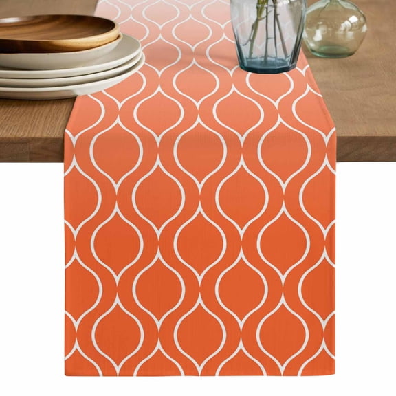 Morocco Orange Table Runner, Modern Geometric Gradient Simple Washable Cotton Linen Table Runners 48 Inches Long, Dresser Scarf Runner for Nightstand/Coffee/End Tables 13''x48''