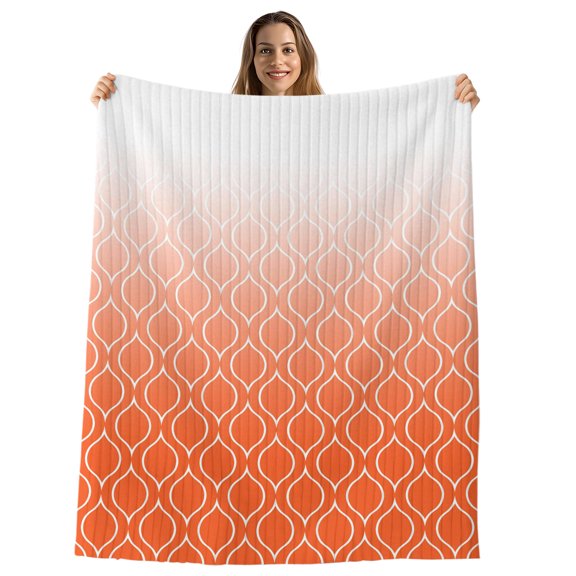 Morocco Orange Throw Blanket, Flannel Fleece Blanket with Striped Design for Couch, Modern Geometric Gradient Simple Soft Breathable All Season Plush Blankets for Sofa Office Chair 30"x40"