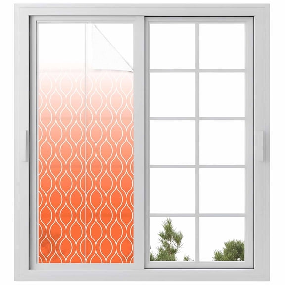 Morocco Orange Window Privacy Film, Modern Geometric Gradient Simple Static Cling UV Sun Blocking Heat Control Window Tint Day and Night, Non-Adhesive One Way Windows Privacy Cover 23.6''x59''