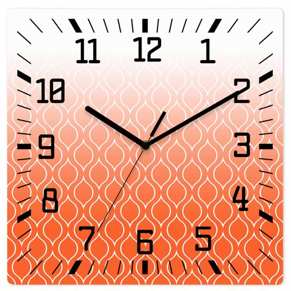Morocco Orange Wooden Wall Clock Silent Non Ticking, Modern Geometric Gradient Simple Square Wall Clocks Battery Operated, Decor Clock for Home Office, Living Room, Kitchen, 12 Inch
