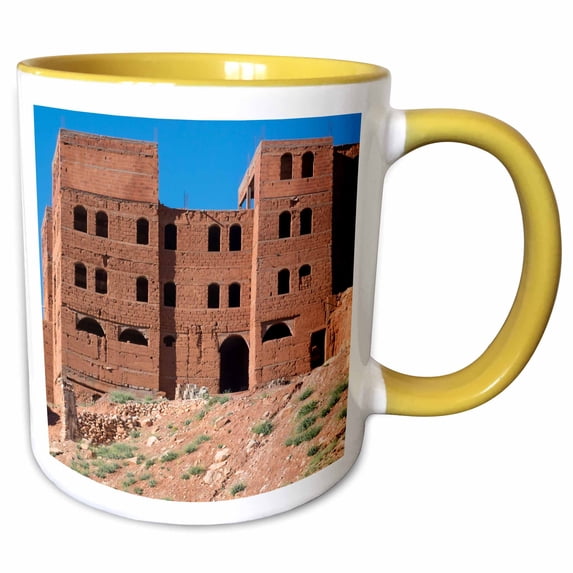 3drose, Morocco, Ouarzazate, Ait Benhaddou, Southern Moroccan Building., 11oz Two-tone Yellow Mug