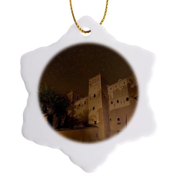 3drose, Morocco, Ouarzazate Province. Ait Ben Haddou. Stars., 3 inch Snowflake Porcelain Ornament