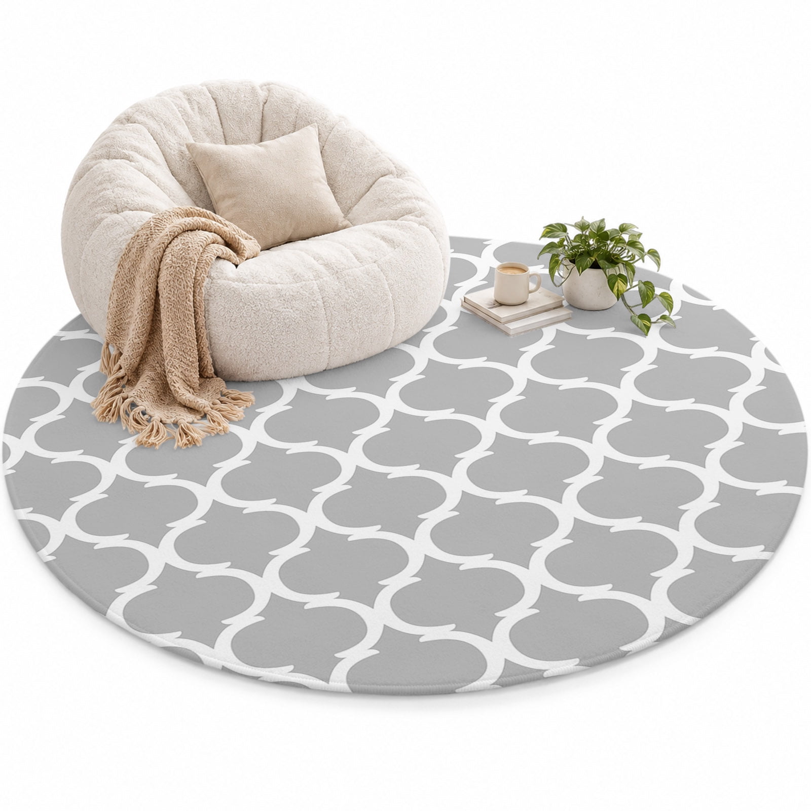 Morocco Plaid Area Rug 5', Grey Soft Mat Non-Slip Silicone Backing ...