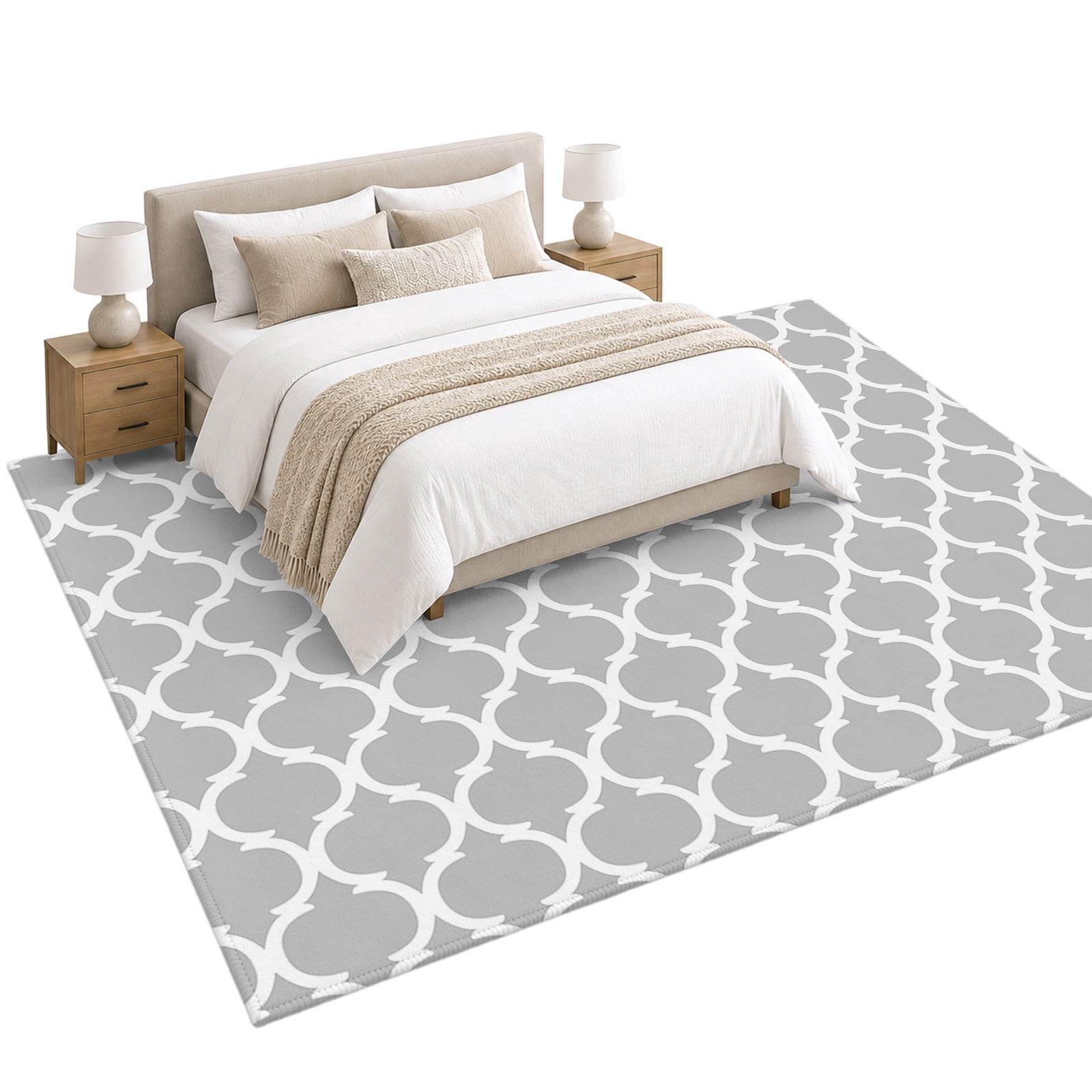Morocco Plaid Area Rug 5'x7', Grey Soft Mat Non-Slip Silicone Backing ...
