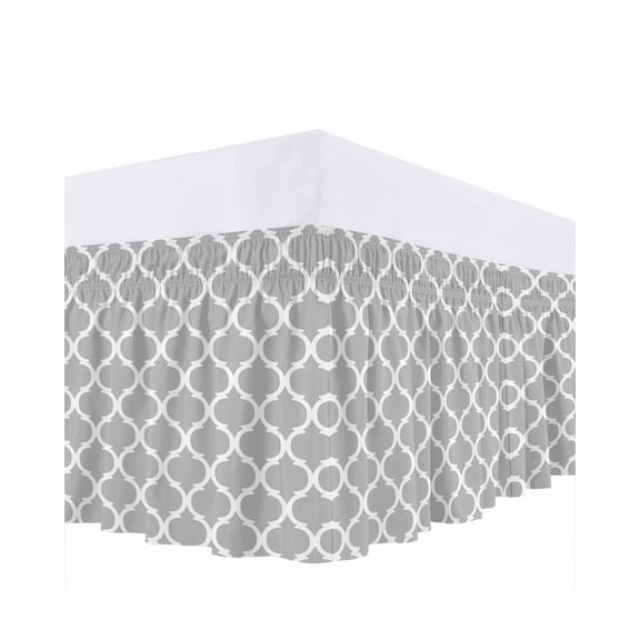Morocco Plaid Bed Skirt Grey Bed Skirts King Size 16 Inch Drop, Wrap Around Dust Ruffle&nbsp;Bedskirt with Adjustable Elastic Belt for Queen Size Beds