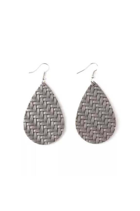 Morocco Rattan Pattern Teardrop Earrings Bohemia Plaid Pu Leather Women Jewelry