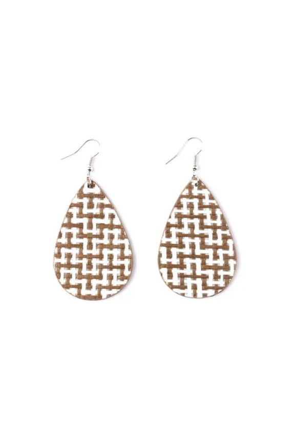 Morocco Rattan Pattern Teardrop Earrings Bohemia Plaid Pu Leather Women Jewelry