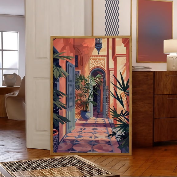 Morocco Riad Poster, Minimalist Moroccan Wall Art, Unframed Paper Poster 8x10in