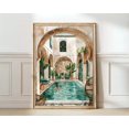thumbnail image 1 of Morocco Riad Swimming Pool Gouache Illustration Wall Art V2, Unframed Paper Print Size 8x12, 1 of 4