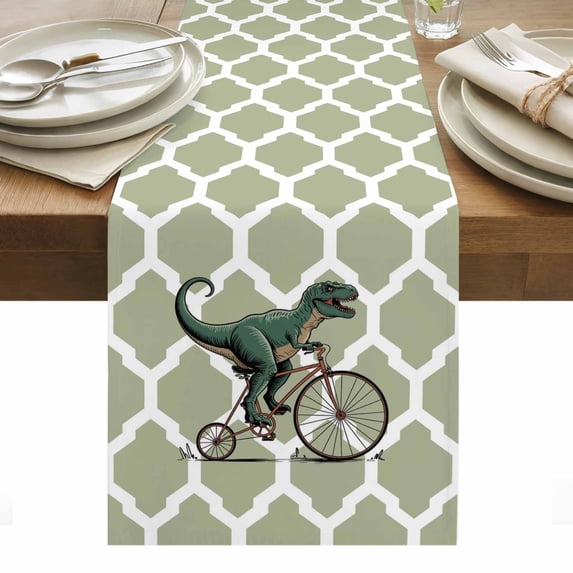 Morocco Sage Green Table Runner - 48 Inch Long, Kitchen Dining Table Runner Dresser Scarves, Cute Dinosaur Bike Vintage Farmhouse Decor for Coffee Tables Wedding Party Banquet