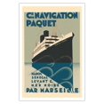 thumbnail image 1 of Morocco Senegal Levant and Black Sea By Marseilles - Compagnie de Navigation Paquet - Vintage Ocean Liner Travel Poster by Max Ponty c.1930s - Fine Art Matte Paper Print (Unframed) 30x44in, 1 of 4