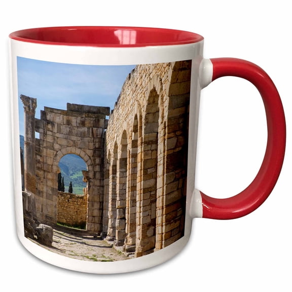 3drose, Morocco. Stone Columns and Arches at the Roman Ruins of Volubilis., 11oz Two-tone Red Mug