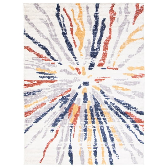 Morocco Sunburst White/Navy Polyester Rug 3'11" x 5'11"