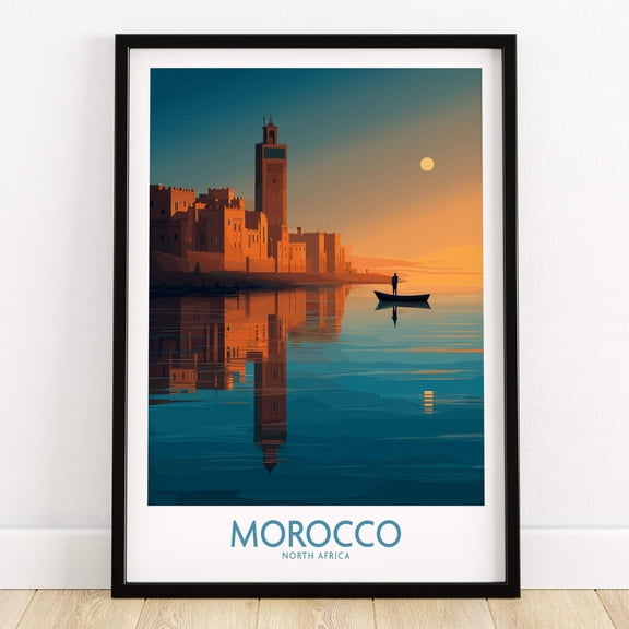 Morocco Sunset Canvas Print Cityscape in Amber and Rose Framed or Unframed