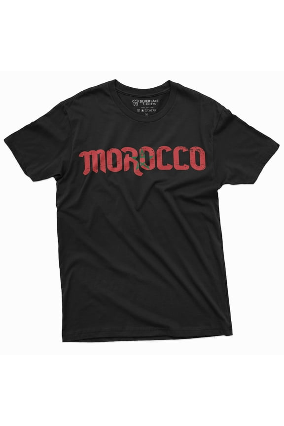 Morocco T-Shirt Kingdom Of Morocco Flag Tee Mens Football Soccer Tee Shirt (Large Black)