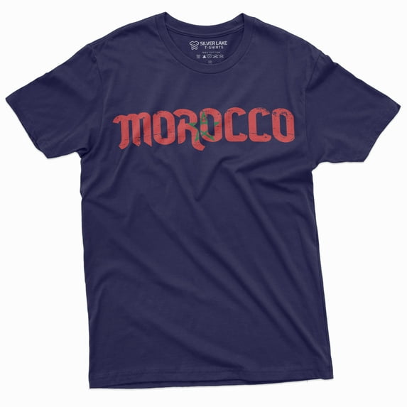 Morocco T-Shirt Kingdom Of Morocco Flag Tee Mens Football Soccer Tee Shirt (Medium Navy Blue)