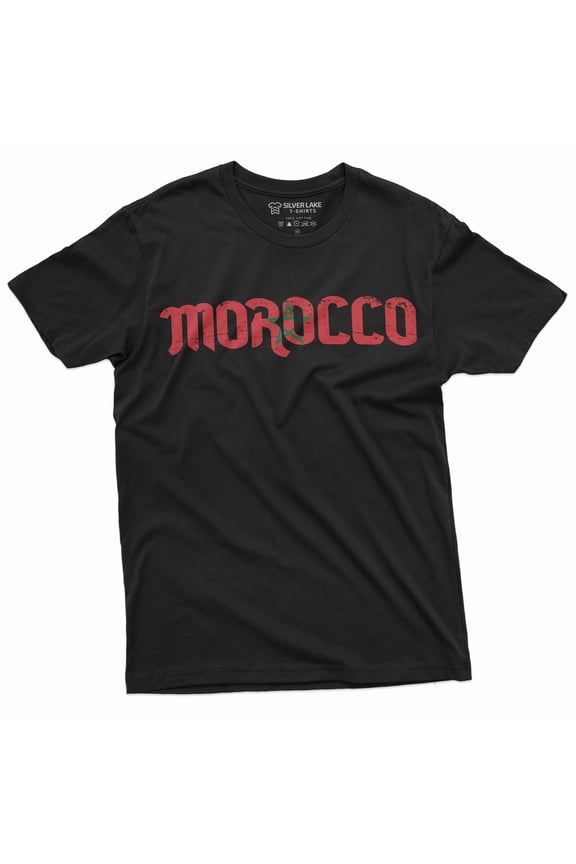 Morocco T-Shirt Kingdom Of Morocco Flag Tee Mens Football Soccer Tee Shirt (X-Large Black)