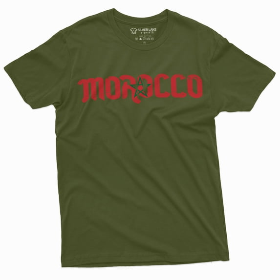 Morocco T-Shirt Kingdom Of Morocco Flag Tee Mens Football Soccer Tee Shirt (X-Large Military Green)