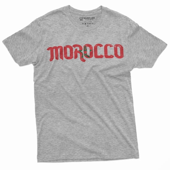 Morocco T-Shirt Kingdom Of Morocco Flag Tee Mens Football Soccer Tee Shirt (Xx-Large Grey)