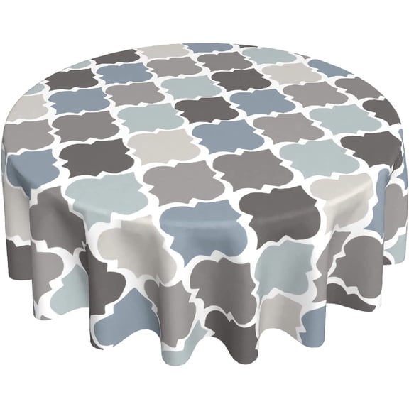 Morocco Tablecloth 60 Inch Round Abstract Geometric Table Cloth Modern Checkered Washable Polyester Blue Grey Tablecloths for Kitchen Dinner Room Holiday Picnic Indoor Outdoor Party Decoration