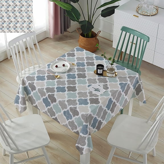Morocco Tablecloth Waterproof For Square/Round/Rectangle Tablecloths 60x60 In, Blue Grey Moroccan Plaid Washable Polyester Table Cloths, Checkered Table Cloth For Baby Shower Baptism Buffet Party