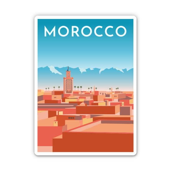 Morocco Travel Poster Style - 5" Vinyl Sticker - For Car Laptop I-Pad - Waterproof Decal