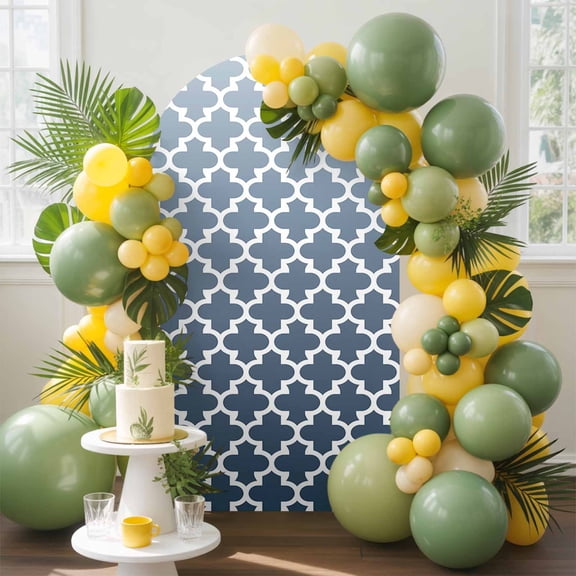 Morocco Trellis Arch Backdrop Cover, 4FT, Abstract Geometric Blue Grey Ombre Spandex Arch Covers Double-Sided Backdrop for Wedding Birthday Party Photo Background Decoration