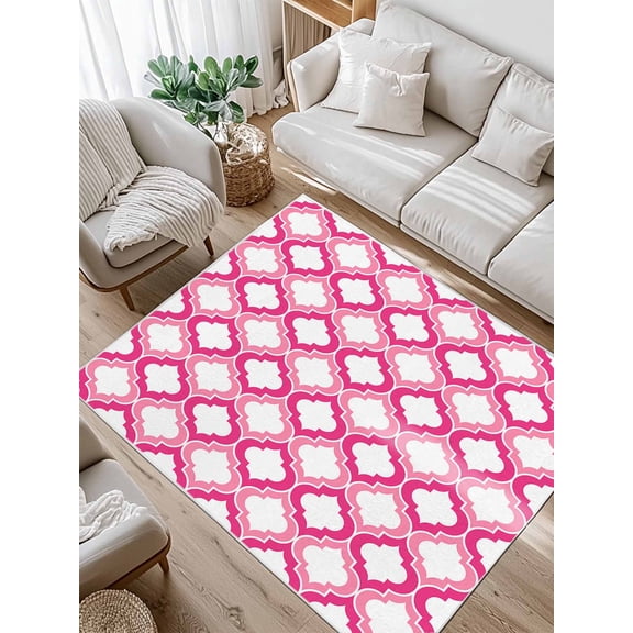 Morocco Trellis Area Rug for Bedroom 2.7x5 Ft Pink Abstract Geometric Super Soft fuzzy Throw Rug Non-Slip Fluffy Plush Indoor Floor Carpet for Living Room Nursery Home Decor