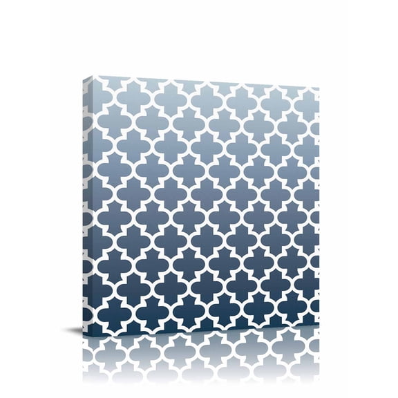 Morocco Trellis Canvas Wall Art, Abstract Geometric Blue Grey Ombre Framed Wall Decor Modern Artwork Prints Painting for Living Room, Bedroom, Kitchen & Cafe Decor 8x8 Inch